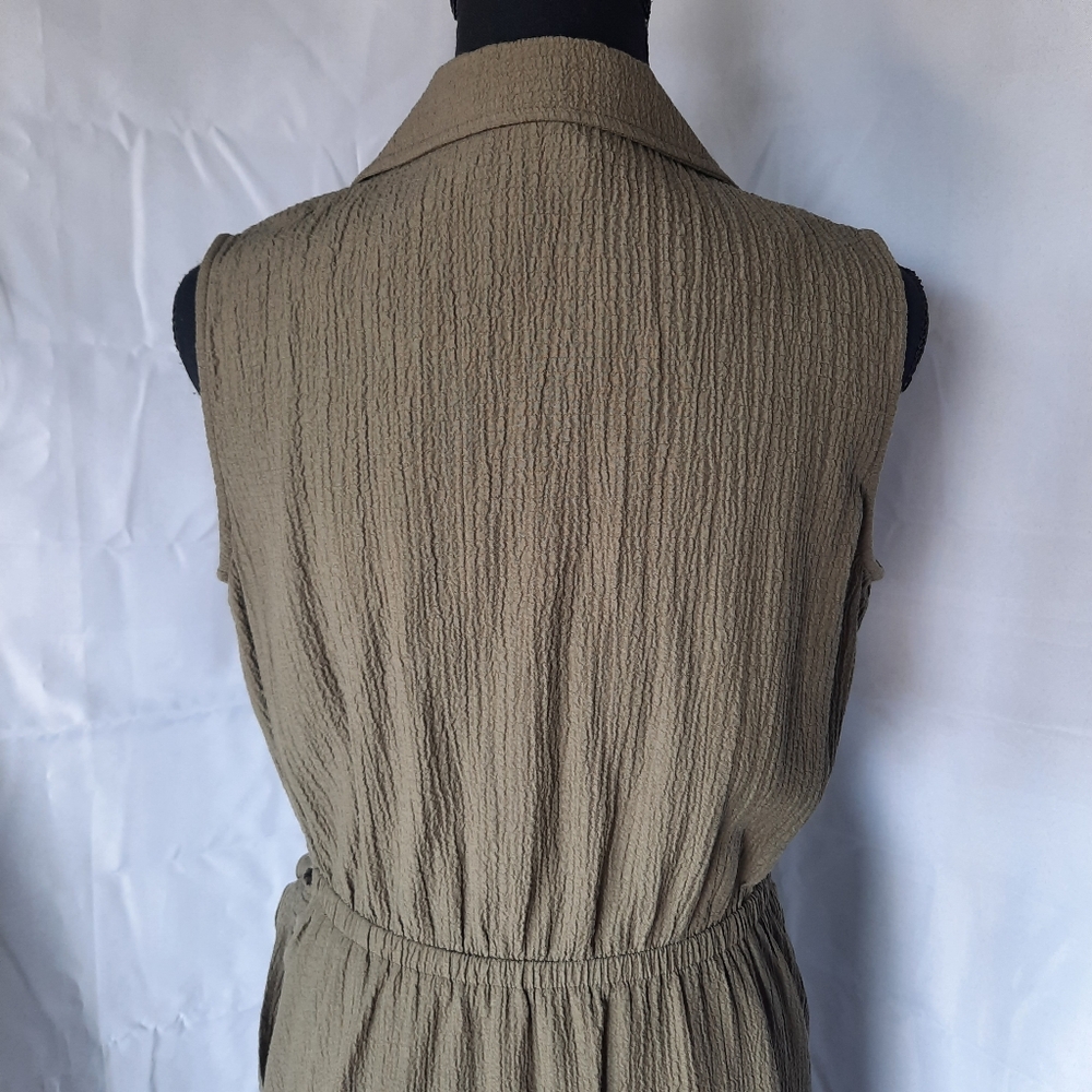 Calvin Klein Faux Wrap Dress Size 6 Army Olive Green Side Tie Minimalist - Picture 11 of 16